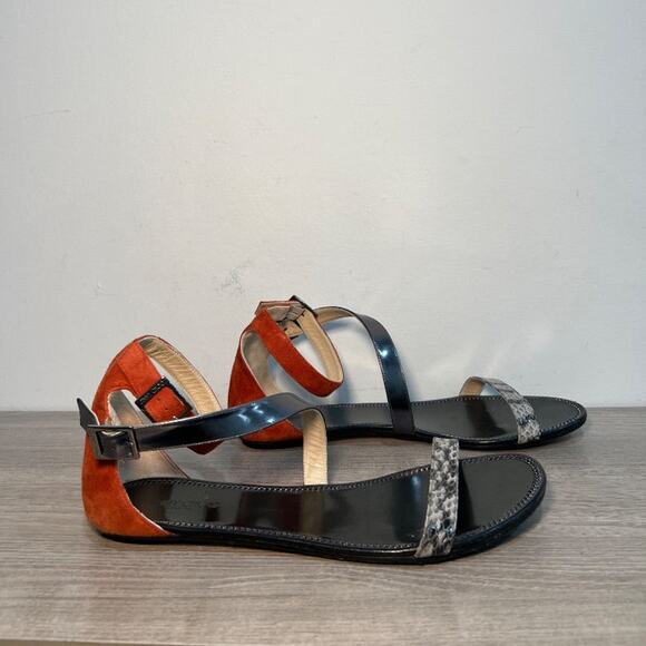 Jimmy Choo Leather/Suede Flat Strappy Sandals Black/Orange Women's Size EU 40.5 - Picture 2 of 6